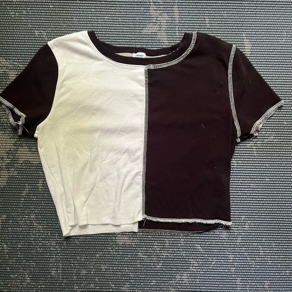 Black and White Split Cropped Baby Tee